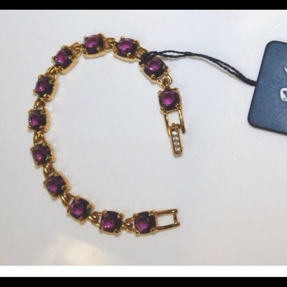 Amethyst Purple 8mm Crystal Swarovski 7" Gold tone Tennis Bracelet - Picture 2 of 12